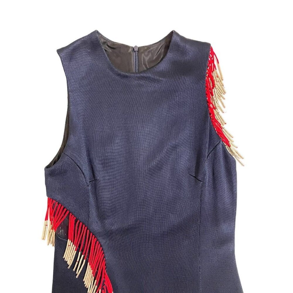 Galvan London Molten Beaded Fringe Body-con Dress Navy Knit SZ 8 New - Picture 12 of 15